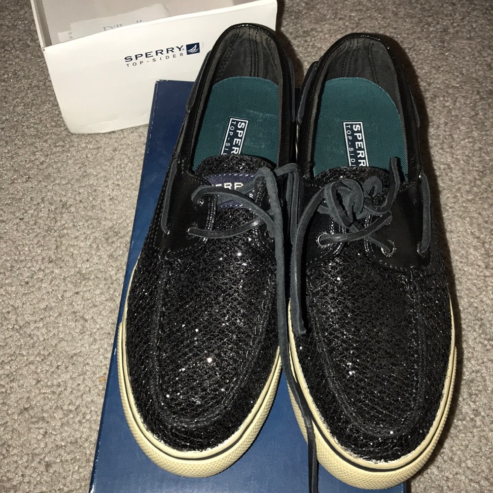 Sperry Bahama Glitter Black Size 6 Boat Shoe NIB